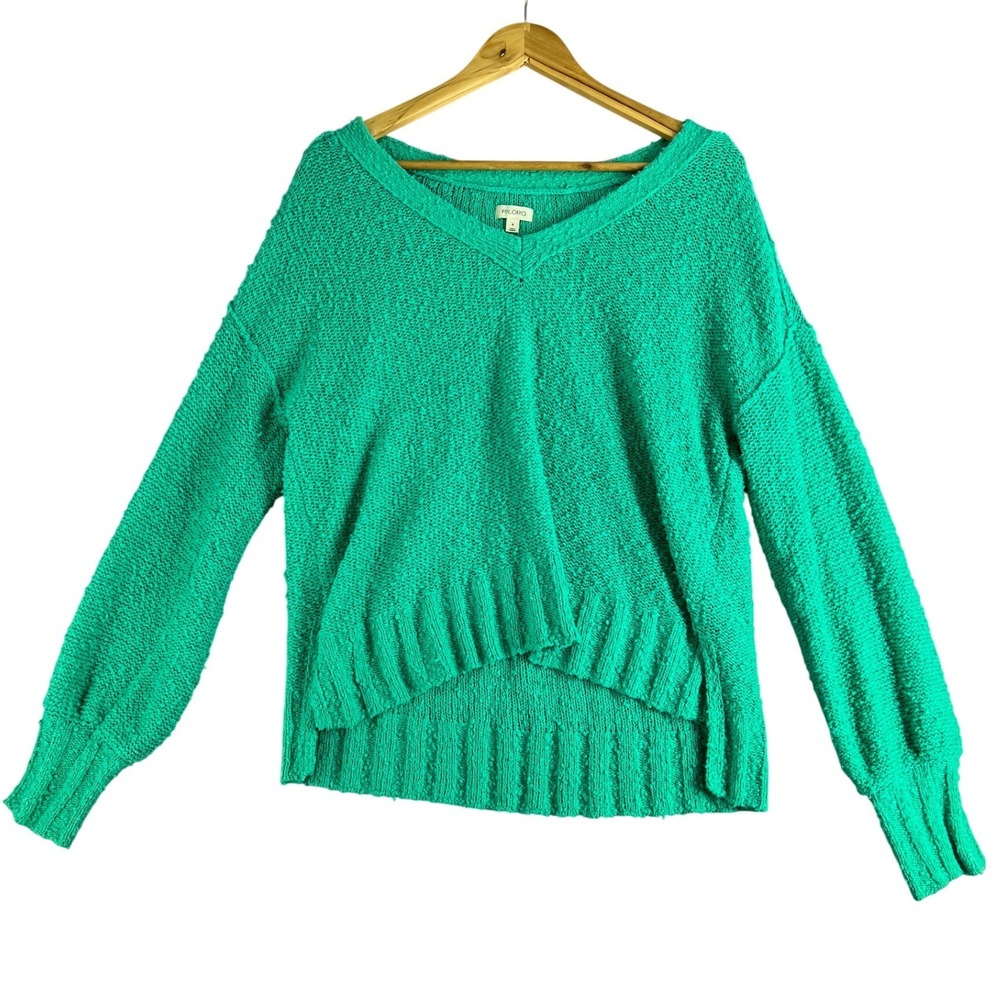 Pilcro Anthropologie Oversized Boho V-Neck Textured‎ Knit High Lo Sweater Small